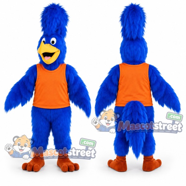Blue Roadrunner Mascot Costume with Orange Shirt