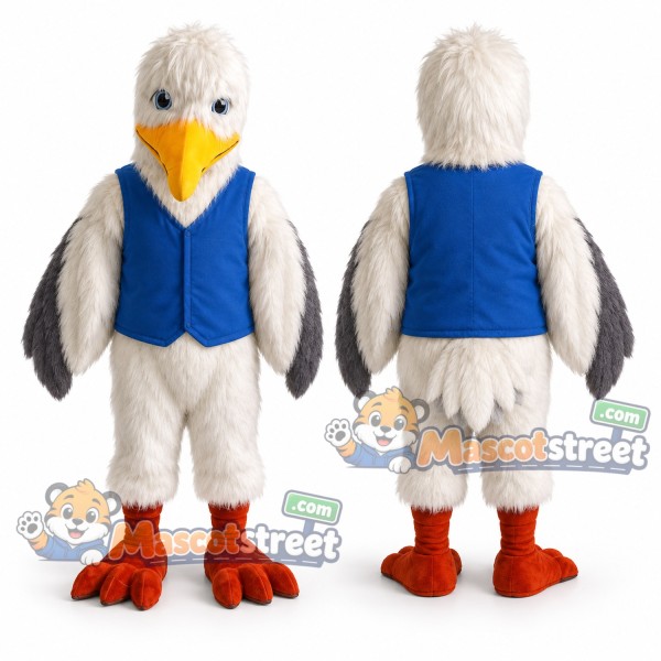 White Seagull Mascot Costume with Blue Vest