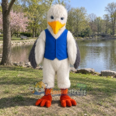 White Seagull Mascot Costume with Blue Vest