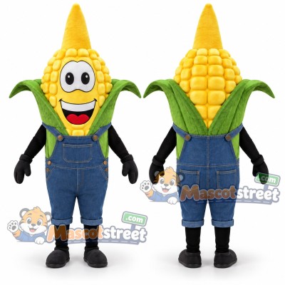 Corn Mascot Costume with Blue Overalls Corn Mascot Costume with Blue Overalls