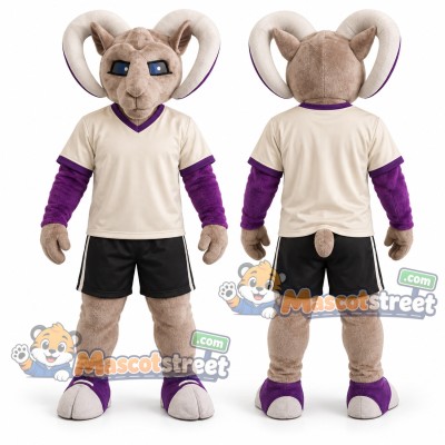 Ram Mascot Costume with Cream Shirt and Black Shorts