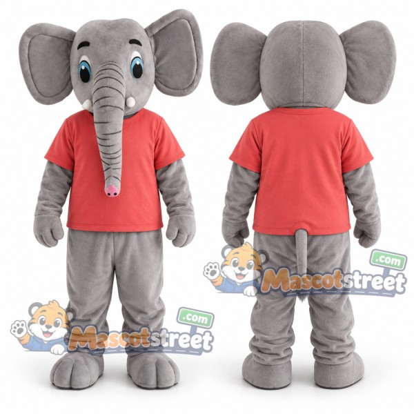 Gray Elephant Mascot Costume with Coral Shirt