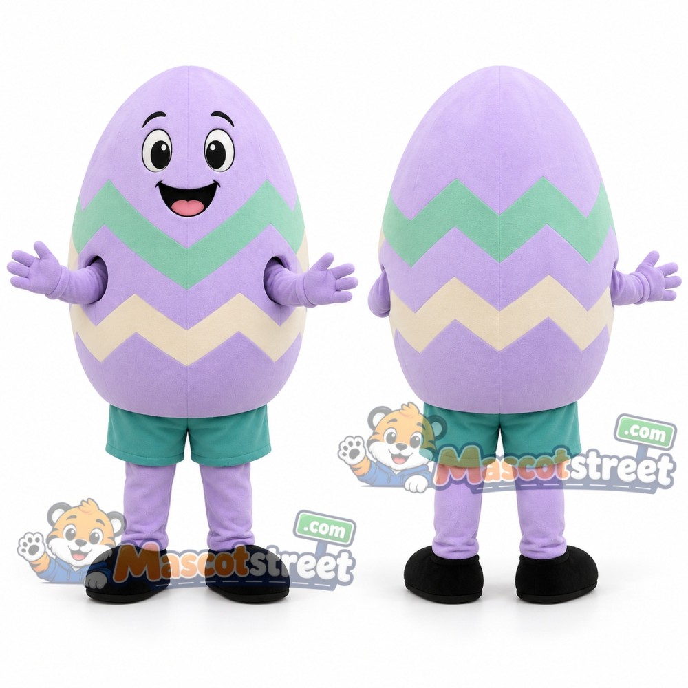 Purple Easter Egg Mascot Costume with Teal Shorts
