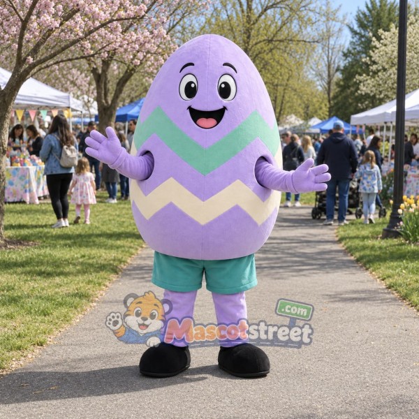 Purple Easter Egg Mascot Costume with Teal Shorts