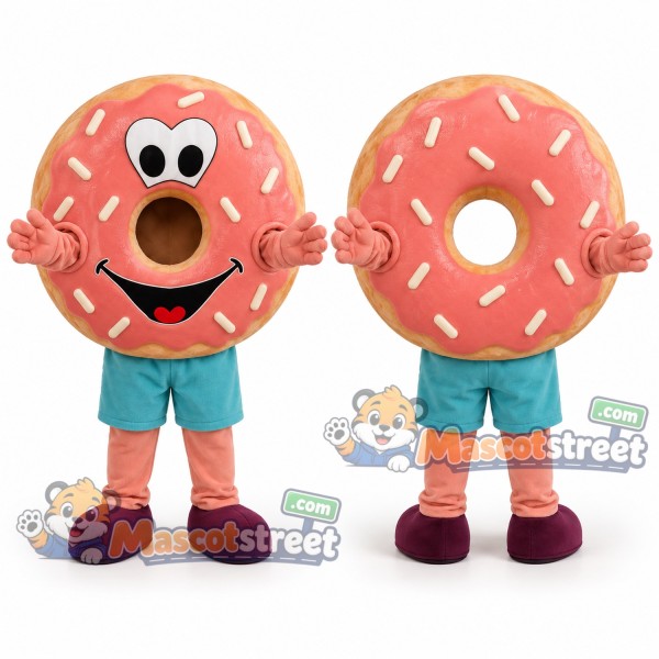 Pink Donut Mascot Costume with Teal Shorts