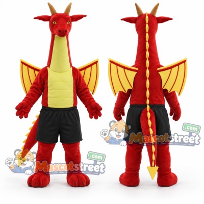 Red Dragon Mascot Costume with Black Shorts Red Dragon Mascot Costume with Black Shorts