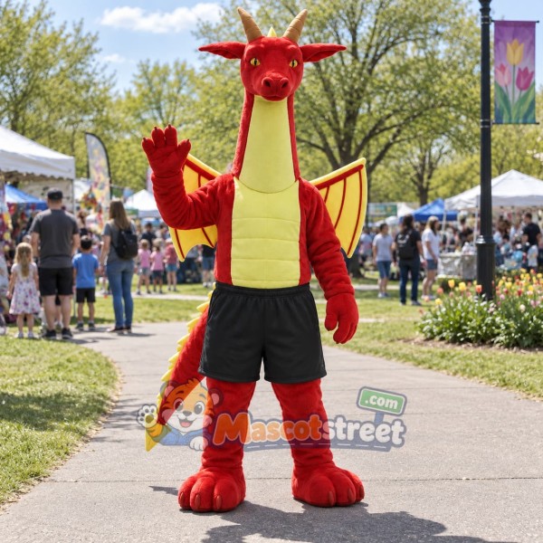 Red Dragon Mascot Costume with Black Shorts