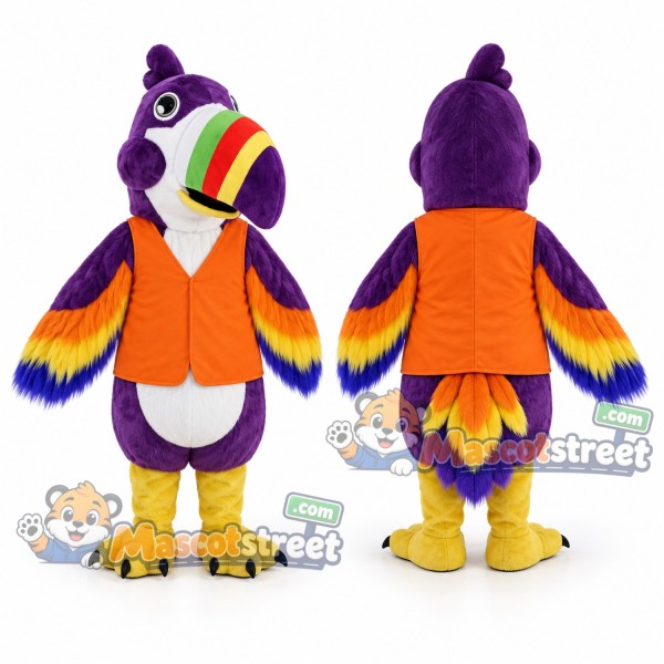 Purple Toucan Mascot Costume with Orange Vest