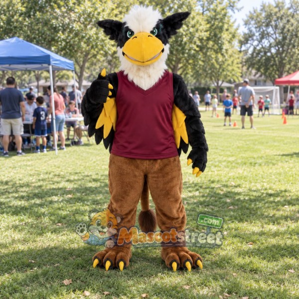 Griffin Mascot Costume with Burgundy Shirt