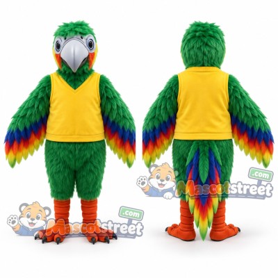 Green Parrot Mascot Costume with Yellow Shirt