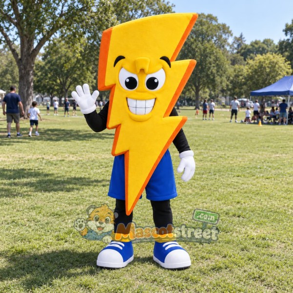 Yellow Lightning Bolt Mascot Costume with Blue Shorts
