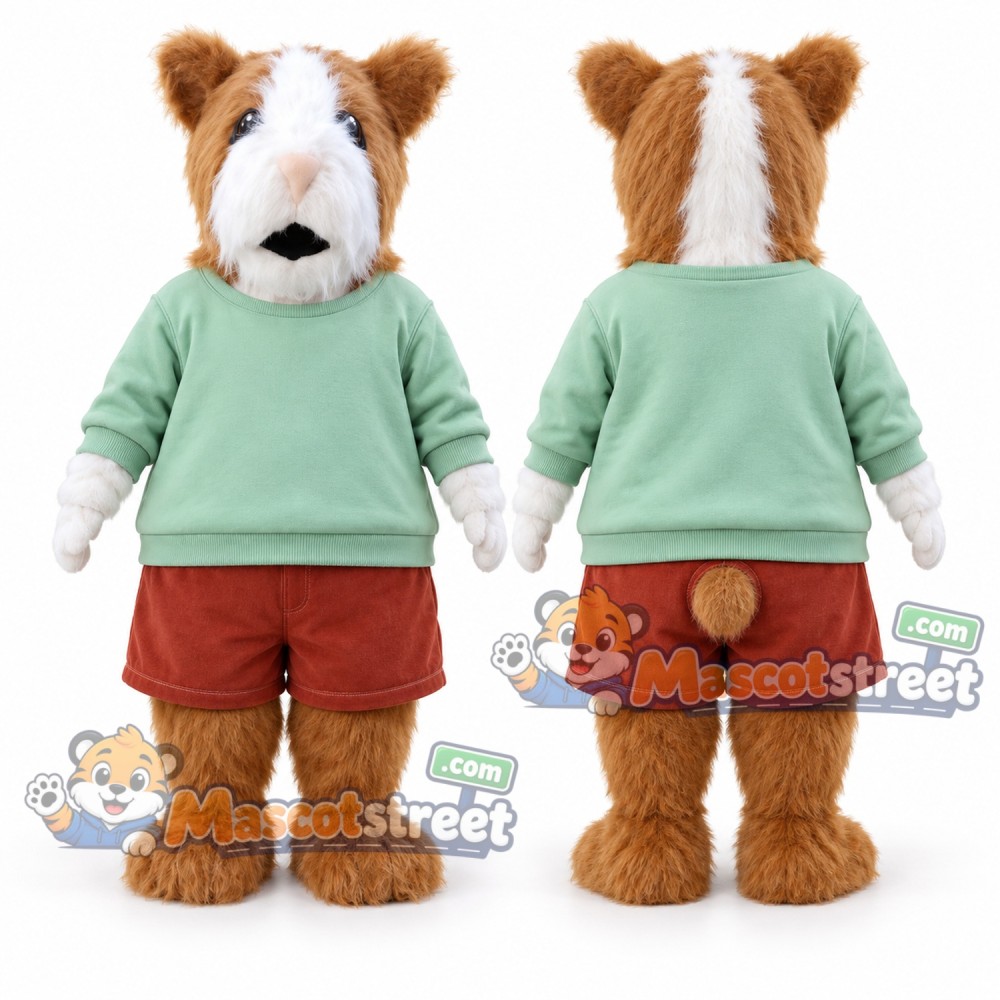 Brown and White Hamster Mascot Costume with Mint Sweater and Red Shorts Brown and White Hamster Mascot Costume with Mint Sweater and Red Shorts