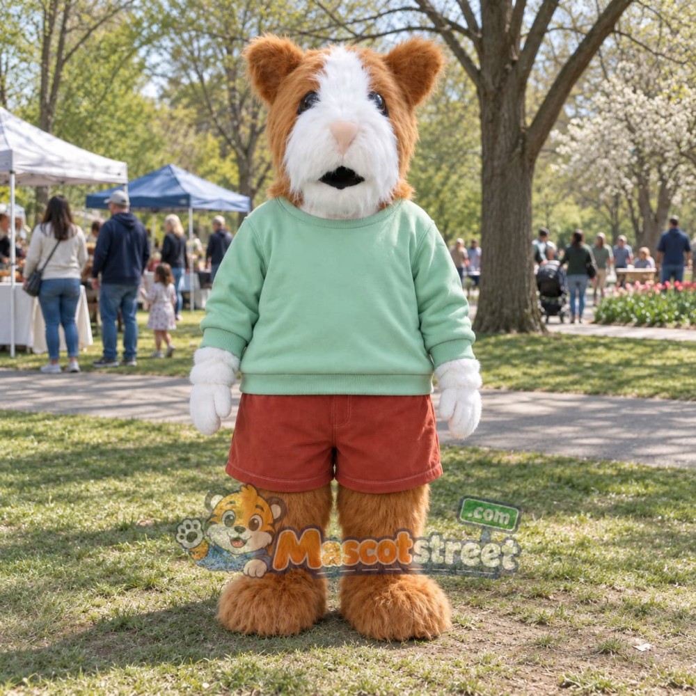 Brown and White Hamster Mascot Costume with Mint Sweater and Red Shorts Brown and White Hamster Mascot Costume with Mint Sweater and Red Shorts