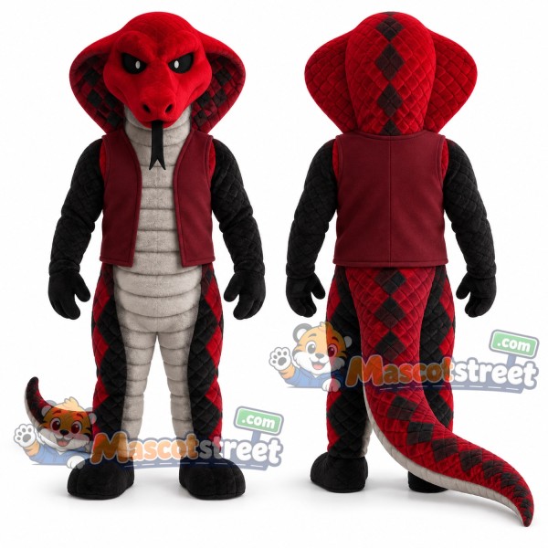 Red Cobra Mascot Costume with Burgundy Vest