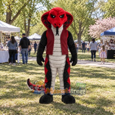 Red Cobra Mascot Costume with Burgundy Vest Red Cobra Mascot Costume with Burgundy Vest
