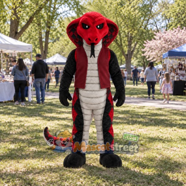 Red Cobra Mascot Costume with Burgundy Vest