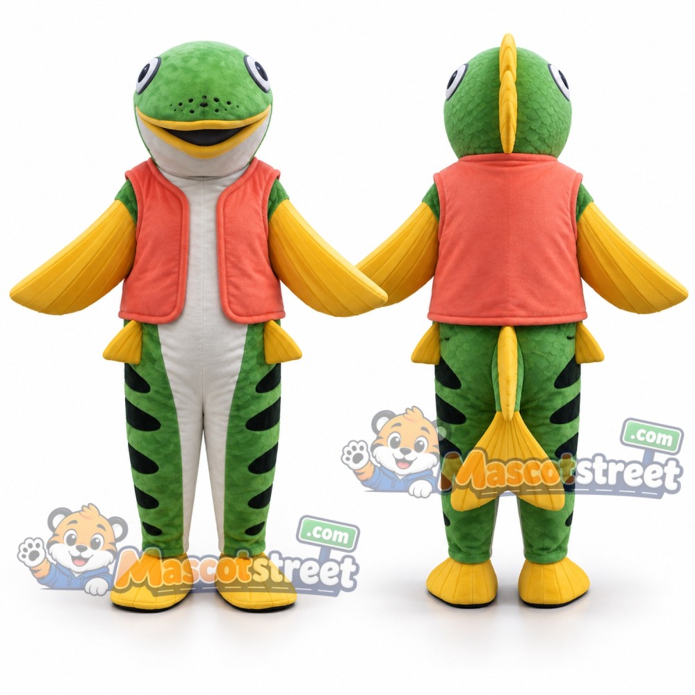 Green Fish Mascot Costume with Coral Vest