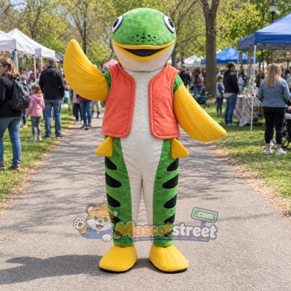 Green Fish Mascot Costume with Coral Vest