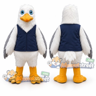 White Seagull Mascot Costume with Navy Vest