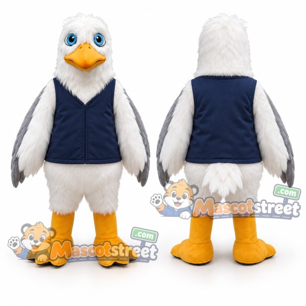 White Seagull Mascot Costume with Navy Vest