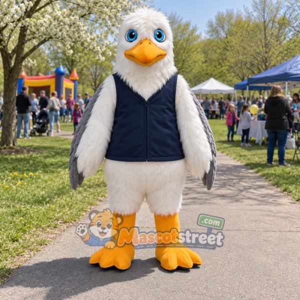 White Seagull Mascot Costume with Navy Vest
