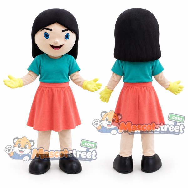 Girl Mascot Costume with Teal Shirt and Coral Skirt