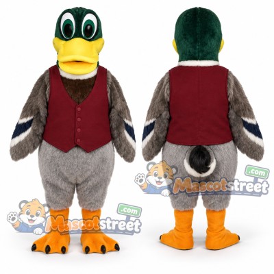 Mallard Duck Mascot Costume with Burgundy Vest