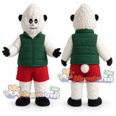 White Monster Mascot Costume with Green Vest and Red Shorts White Monster Mascot Costume with Green Vest and Red Shorts
