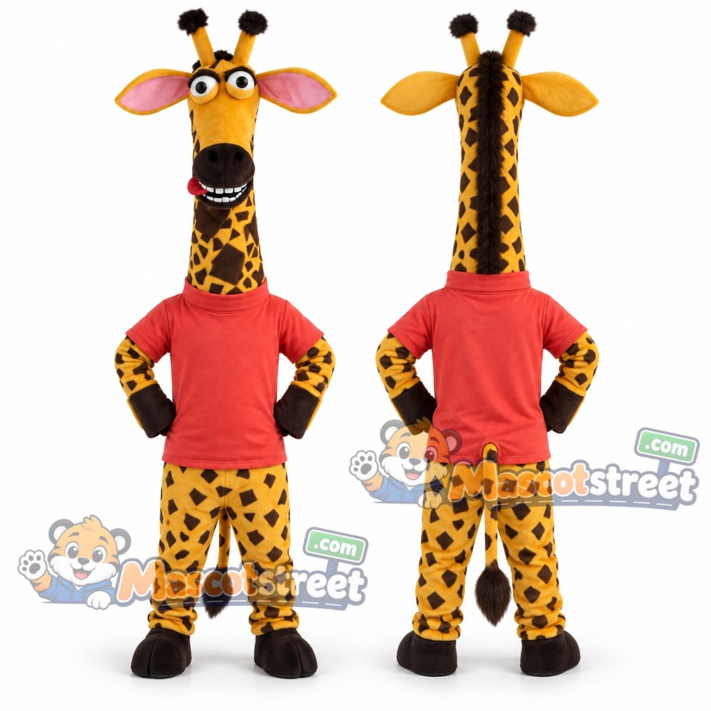 Giraffe Mascot Costume with Red Shirt Giraffe Mascot Costume with Red Shirt