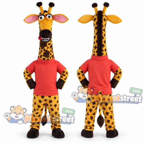 Giraffe Mascot Costume with Red Shirt