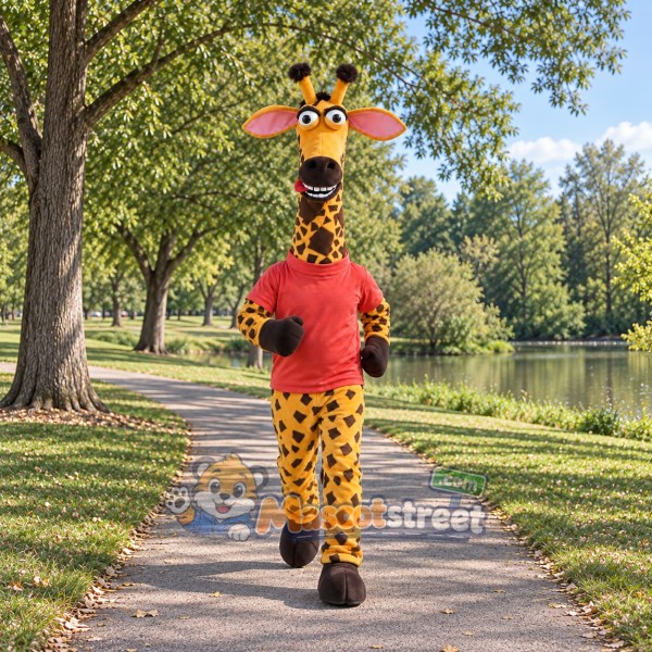 Giraffe Mascot Costume with Red Shirt