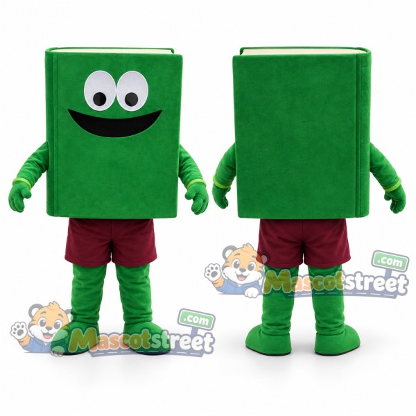 Green Book Mascot Costume with Burgundy Shorts