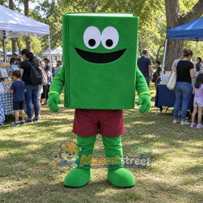 Green Book Mascot Costume with Burgundy Shorts Green Book Mascot Costume with Burgundy Shorts