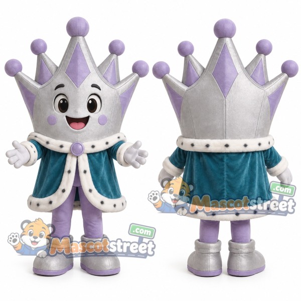 Silver Crown Princess Mascot Costume with Teal Robe