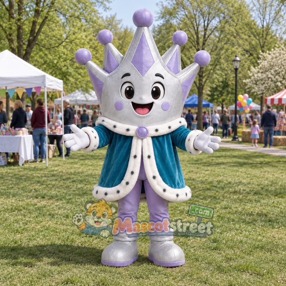 Silver Crown Princess Mascot Costume with Teal Robe Silver Crown Princess Mascot Costume with Teal Robe