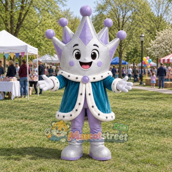 Silver Crown Princess Mascot Costume with Teal Robe