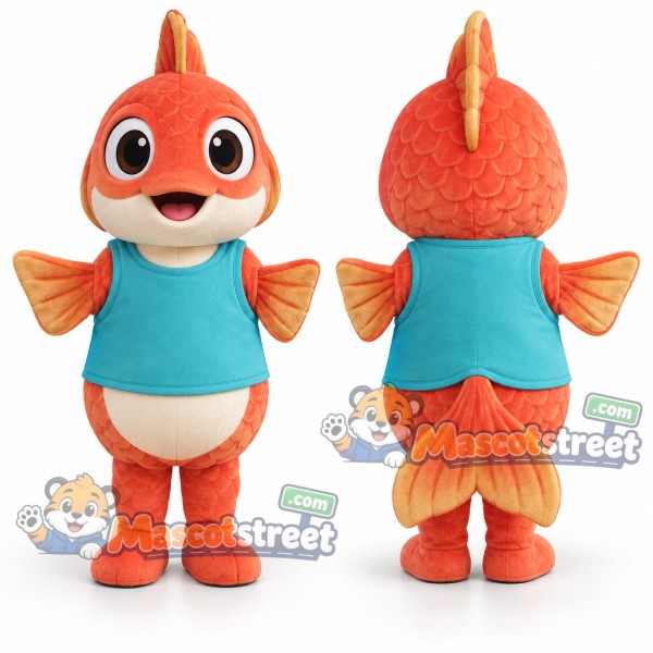 Orange Fish Mascot Costume with Teal Shirt