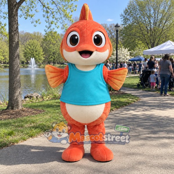 Orange Fish Mascot Costume with Teal Shirt