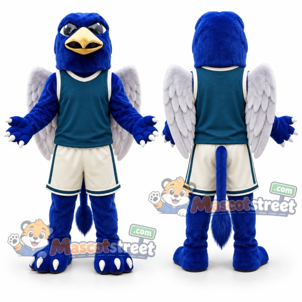 Blue Griffin Mascot Costume with Teal Shirt and White Shorts