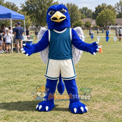 Blue Griffin Mascot Costume with Teal Shirt and White Shorts Blue Griffin Mascot Costume with Teal Shirt and White Shorts