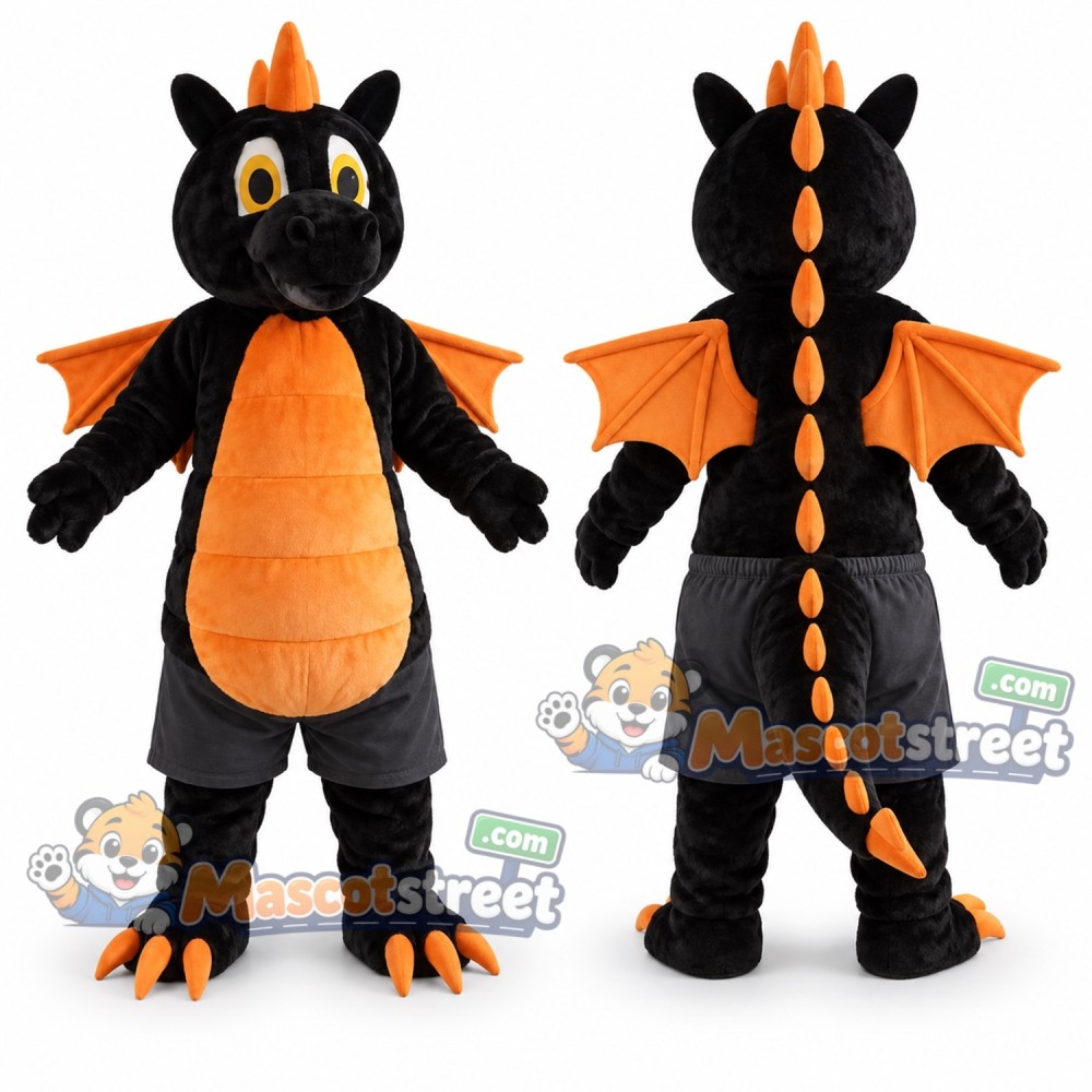 Black and Orange Dragon Mascot Costume Black and Orange Dragon Mascot Costume