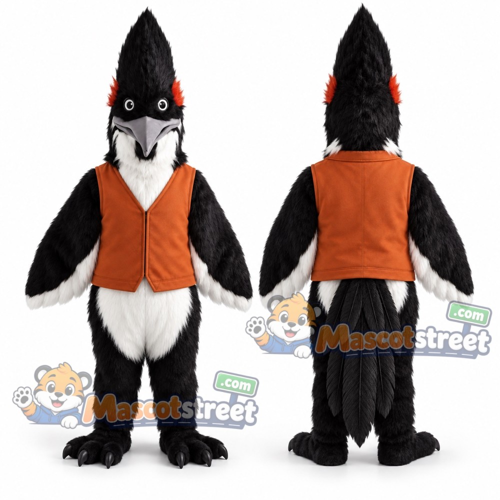 Black Roadrunner Mascot Costume with Orange Vest Black Roadrunner Mascot Costume with Orange Vest