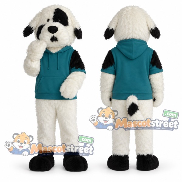 White Dog Mascot Costume with Teal Shirt