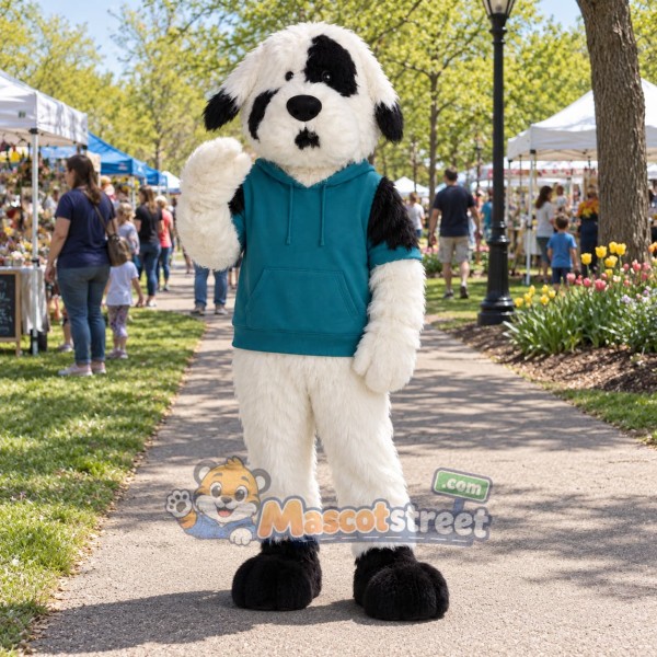 White Dog Mascot Costume with Teal Shirt