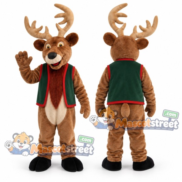 Brown Christmas Reindeer Mascot Costume with Green Vest