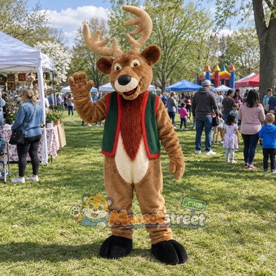 Brown Christmas Reindeer Mascot Costume with Green Vest Brown Christmas Reindeer Mascot Costume with Green Vest