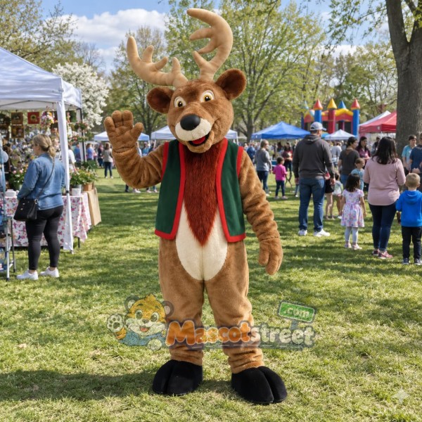 Brown Christmas Reindeer Mascot Costume with Green Vest