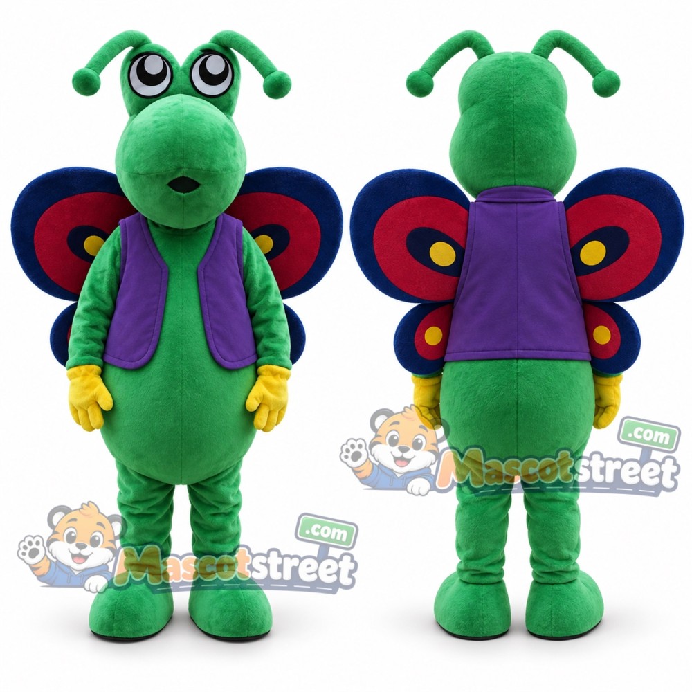 Green Butterfly Mascot Costume with Purple Vest Green Butterfly Mascot Costume with Purple Vest