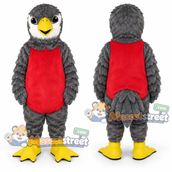 Gray Bird Mascot Costume with Red Shirt