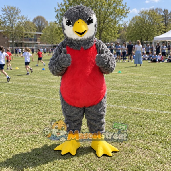 Gray Bird Mascot Costume with Red Shirt